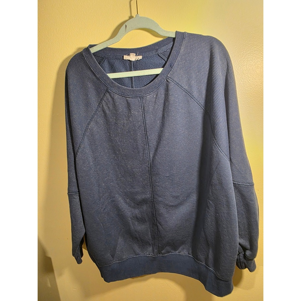 Olive + Oak Navy Blue Mixed Texture Waffle Raglan Sweatshirt 1X LF4K22914XB